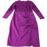 Long Sleeve Dress Women's Ruched Detail Purple Cotton Blend UK12