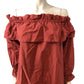 River Island Off The Shoulder Ruffle Dress UK12 Women's Cotton A-Line Rust Red