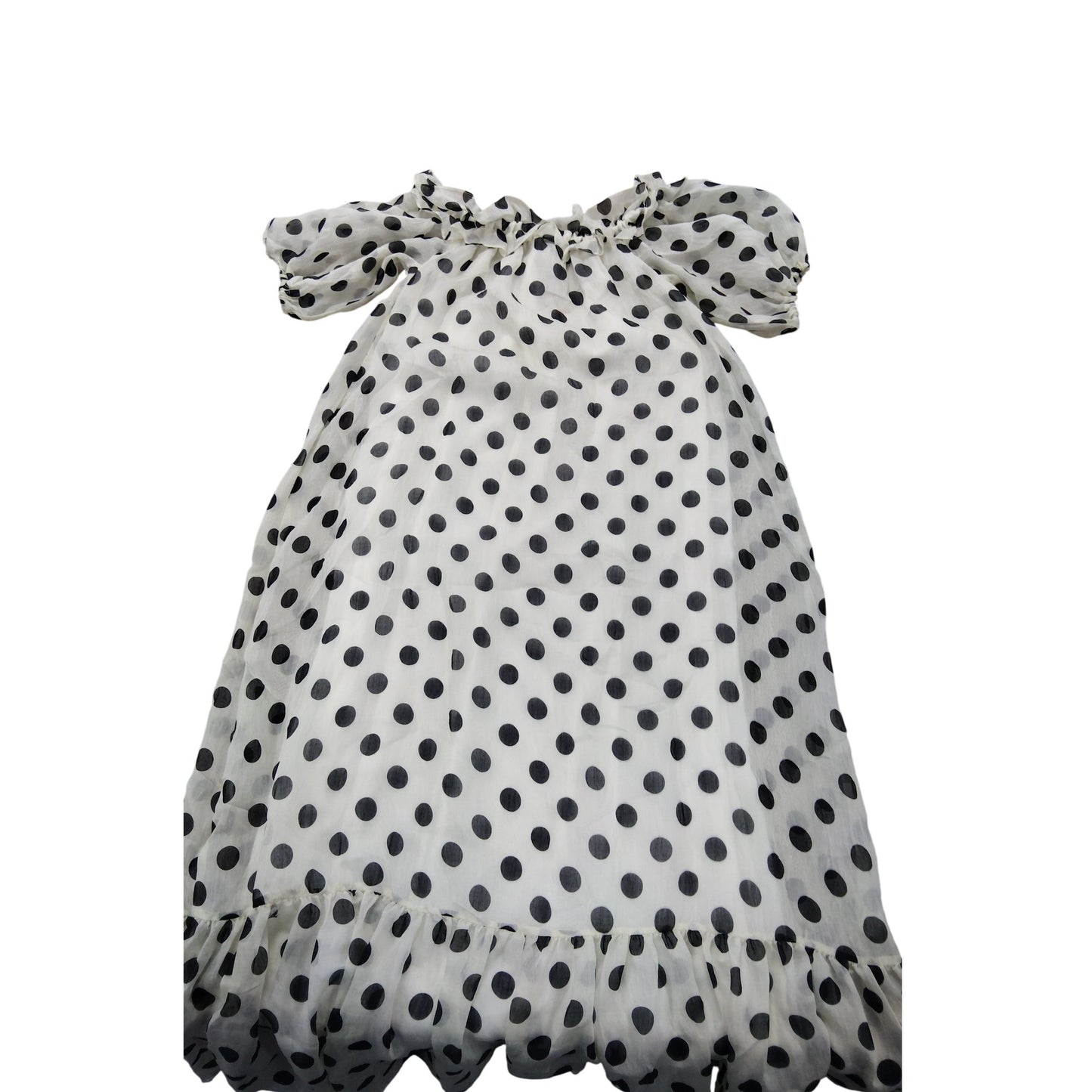 River Island UK10 Women's Polka Dot Dress Off Shoulder Puff Sleeve White Black