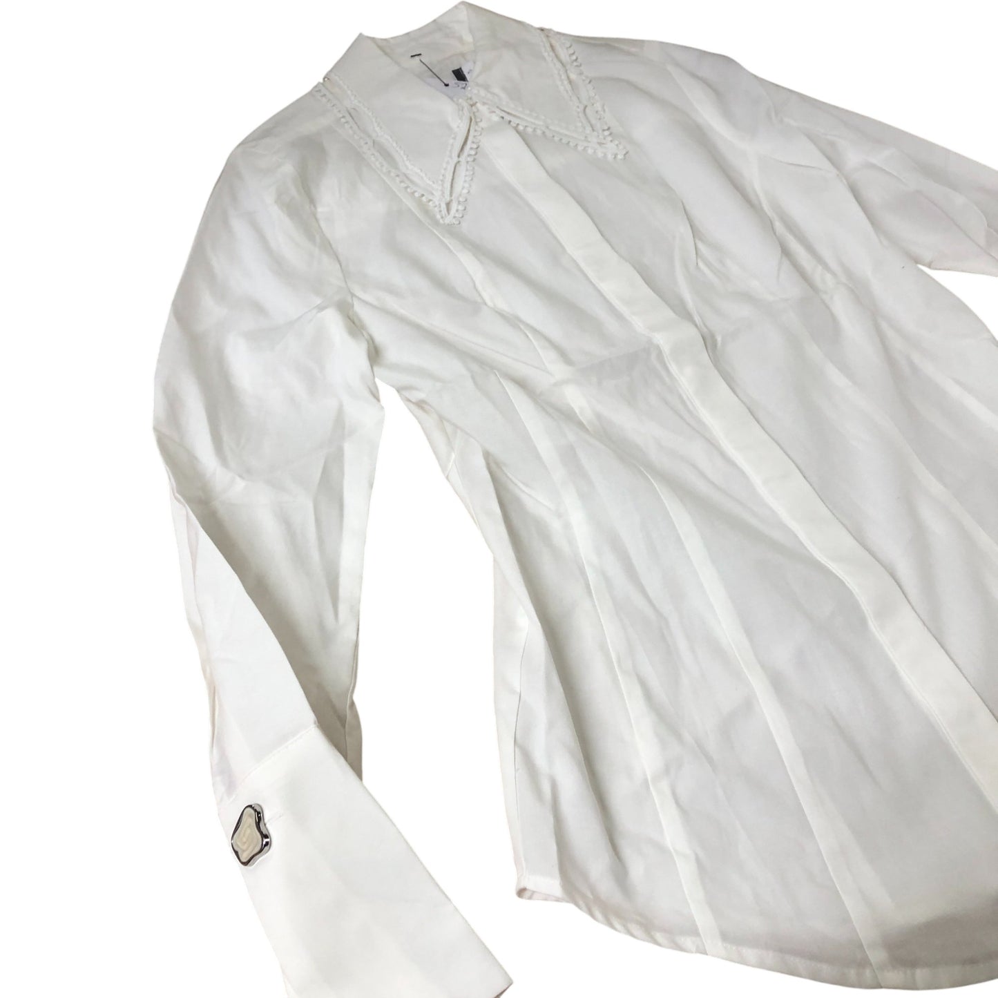 Branded White Blouse  Women's Elegant Design Lyocell Cotton Long Sleeve UK8