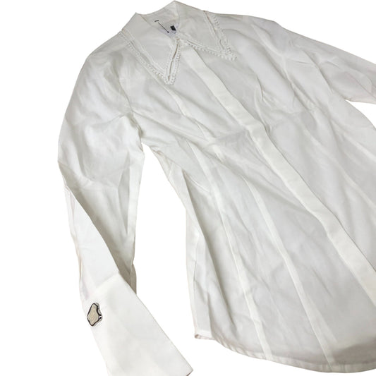 Branded White Blouse  Women's Elegant Design Lyocell Cotton Long Sleeve UK8