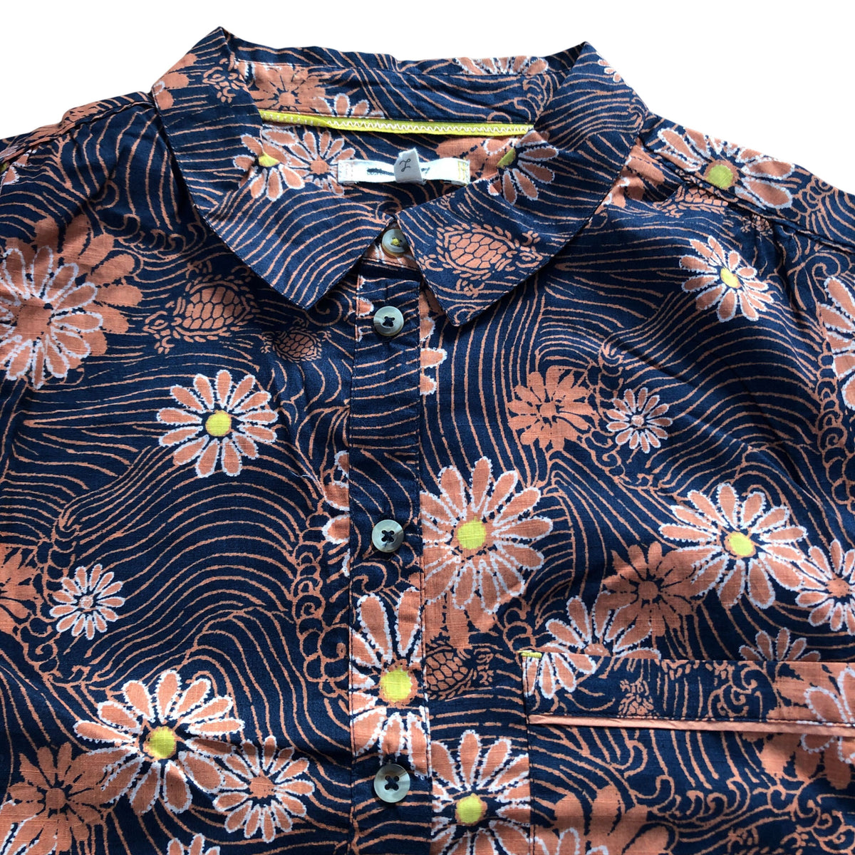 Floral Print Shirt 100% Organic Cotton Size L Women's Long Sleeve