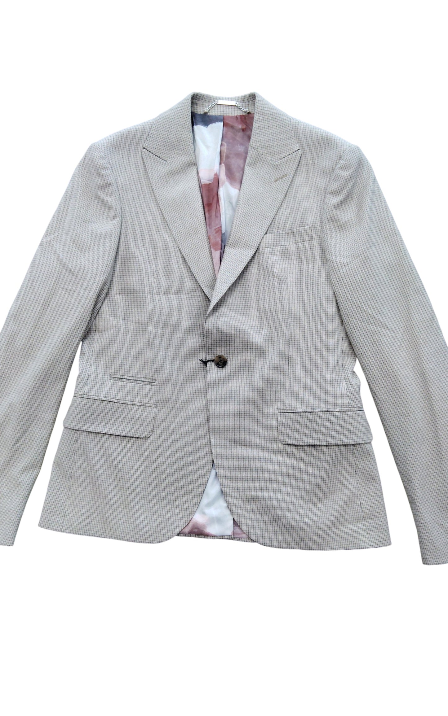 River Island Studios 38R Women's Check Blazer Jacket Cream Checked Pattern