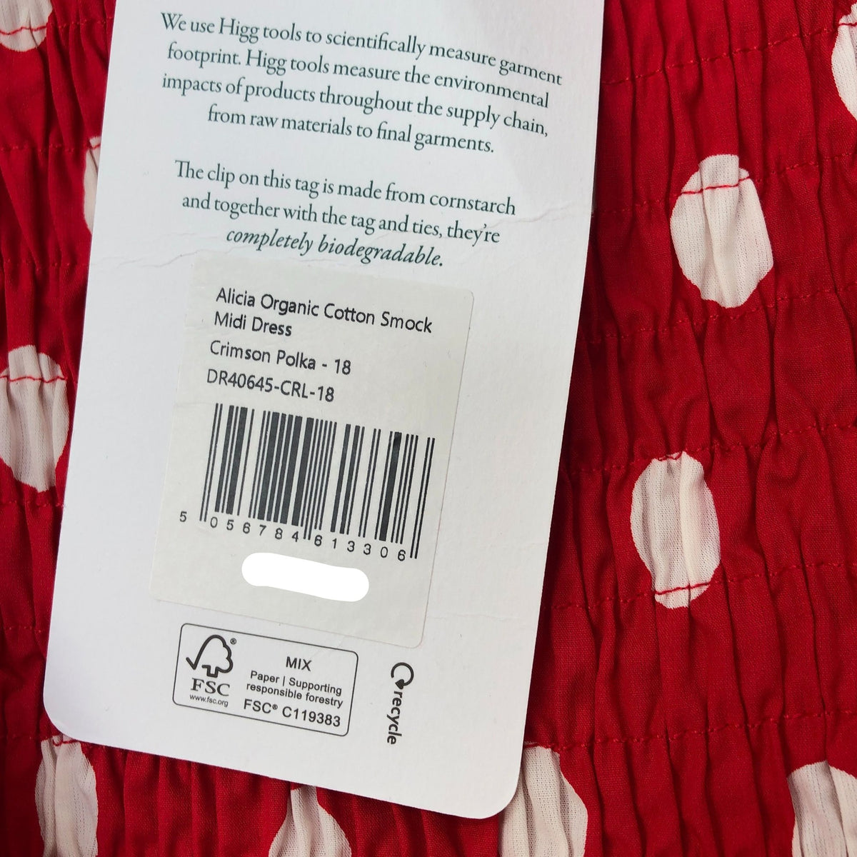Baukjen Alicia Organic Cotton Smock Midi Dress Crimson Polka Size 18