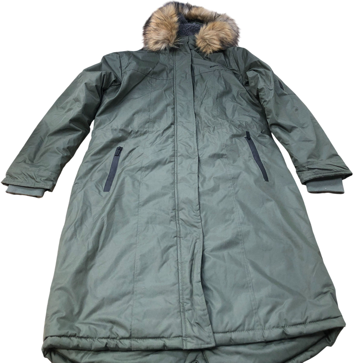 Bench Parka Jacket Women Green Faux Fur Hood Warm Outerwear UK14