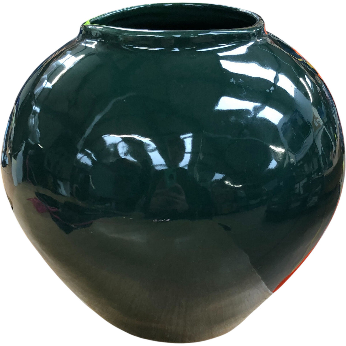 Green Glazed Ceramic Vase Round 9.5"