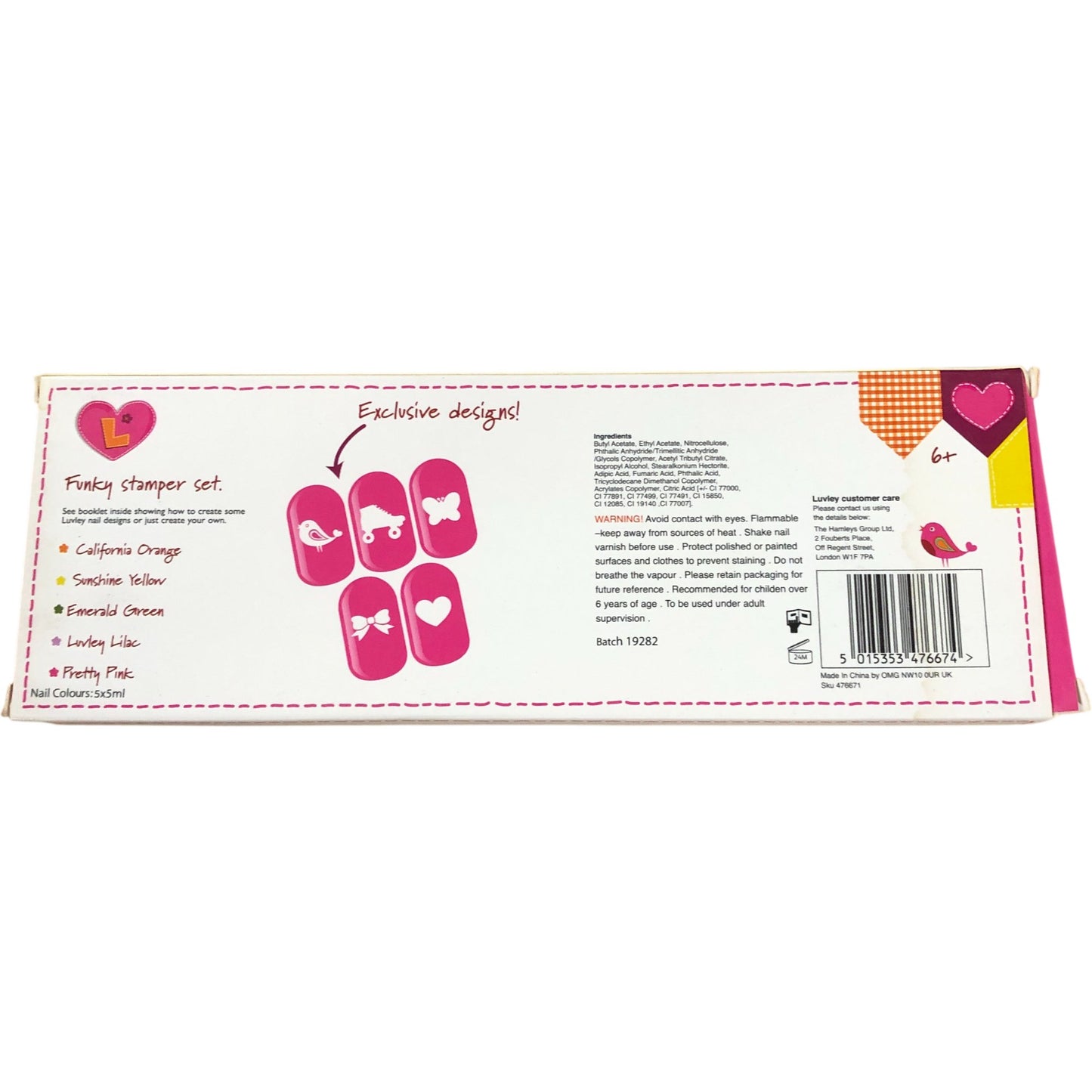 Luvley Funky Stamper Set Nail Art Kit Includes 5 Nail Varnishes Ages 6 Plus