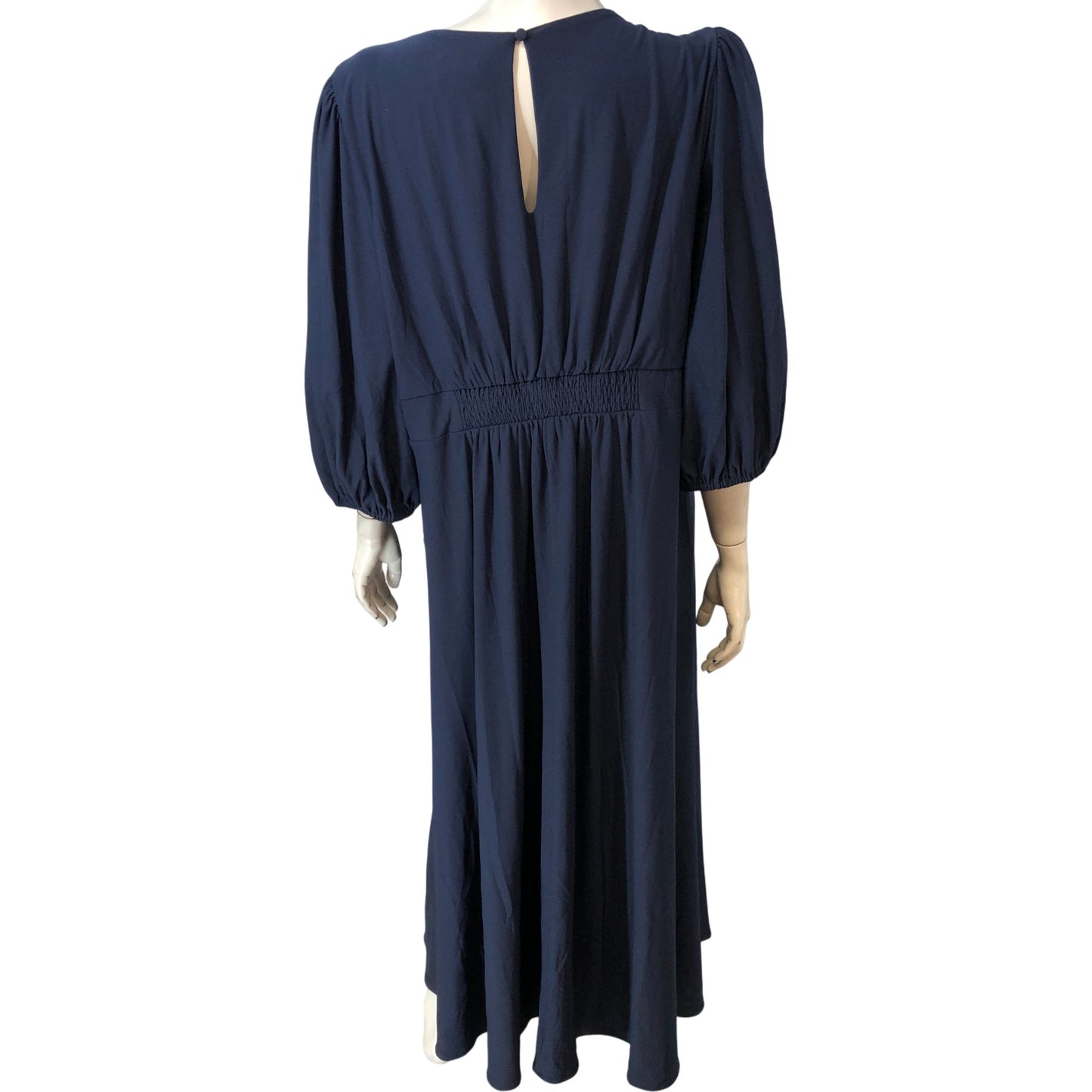 Little Mistress Iska Navy Blue Dress UK20 Women's V Neck Puff Sleeve Ruffle Long