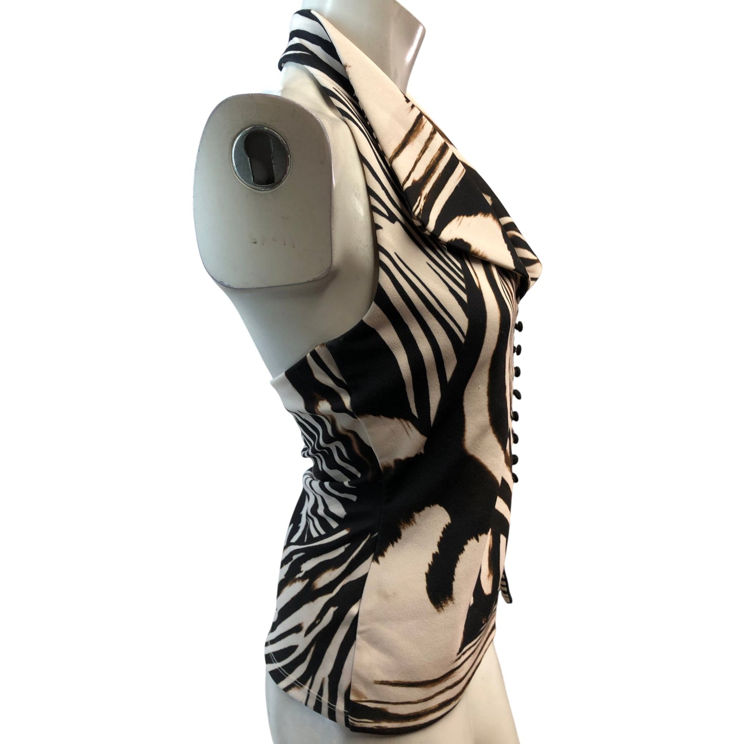 River Island Women's Zebra Print Blouse Halter Neck Beige Black Size Small