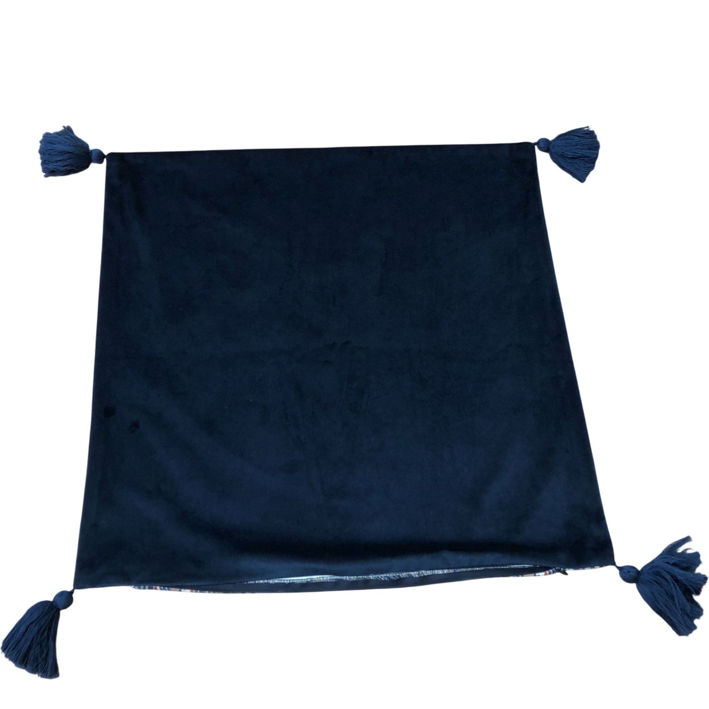 Decorative Pillowcase With Navy Floral Pattern And Tassels 20x20 Inch Cushion