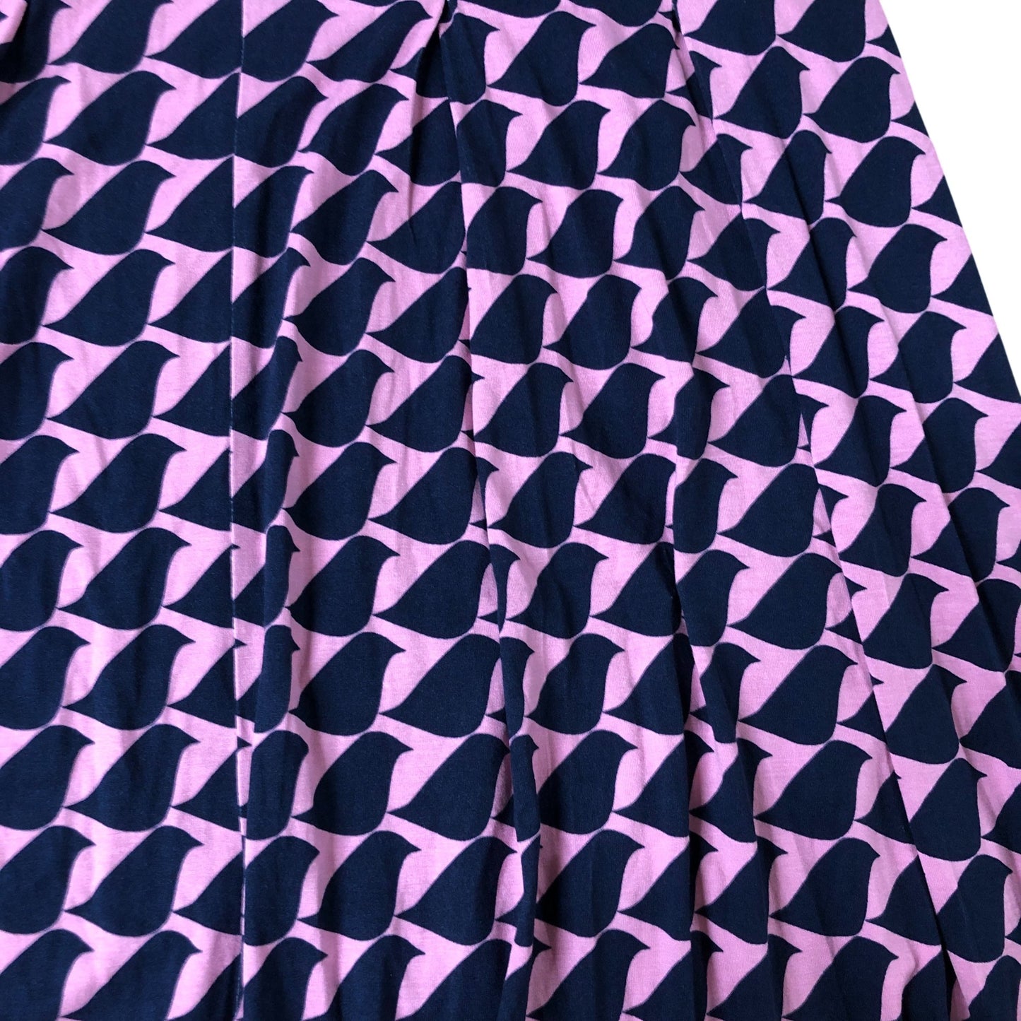 Boden Women's Midi Dress Pink Navy Geometric Bird Pattern Short Sleeve Size 8