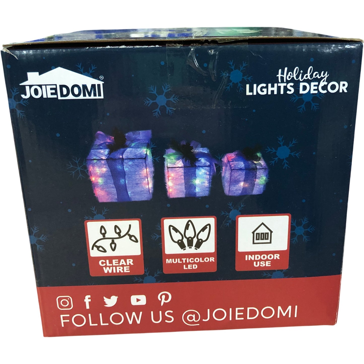 Joie Domi Tinsel Gift Box LED Lights Multicolour Indoor Decorations 3 Pieces