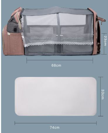 Pink Multifunctional Folding Cot And Changing Bag