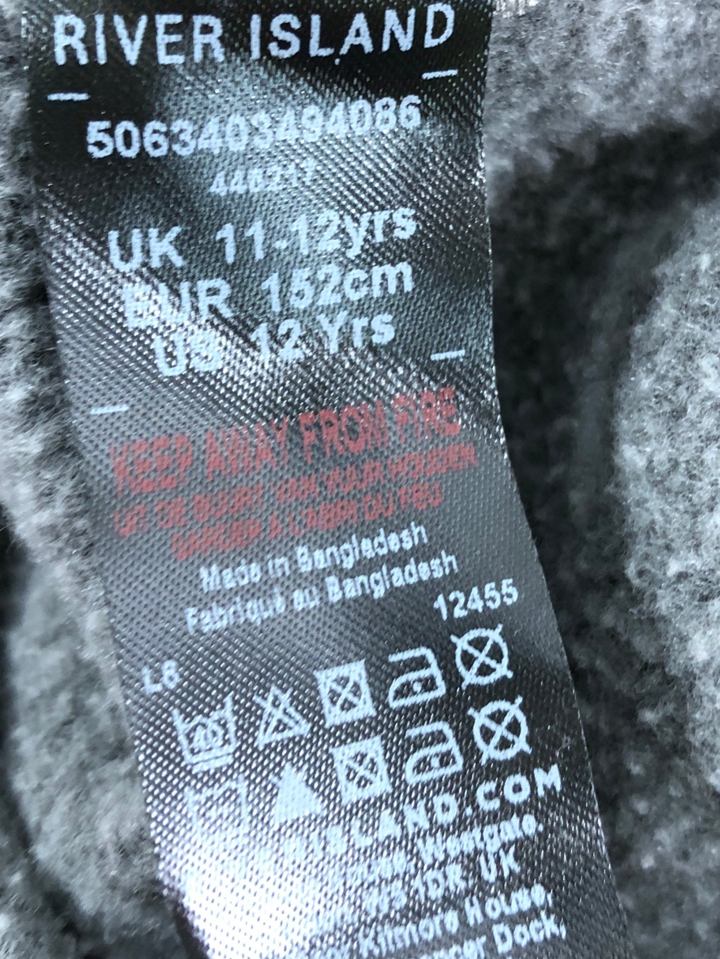 River Island Limón Print Jumper UK11-12 Years Kids Grey Cotton Blend Sweatshirt