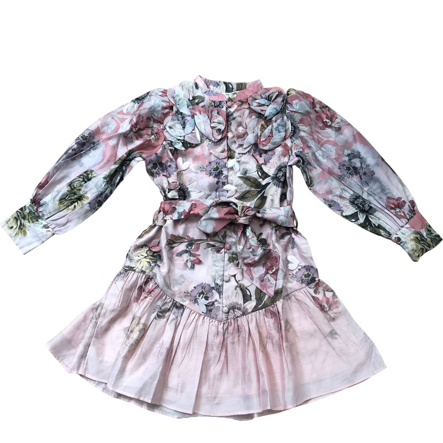 River Island Girls Dress 6 Years Floral Long Sleeve Party Dress Pink