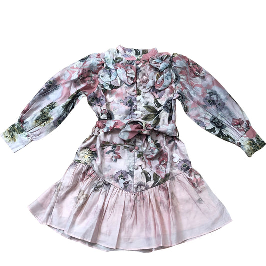 River Island Girls Dress 6 Years Floral Long Sleeve Party Dress Pink
