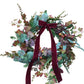 Faux Floral Wreath With Red Velvet Bow Autumn Decoration 18 Inch