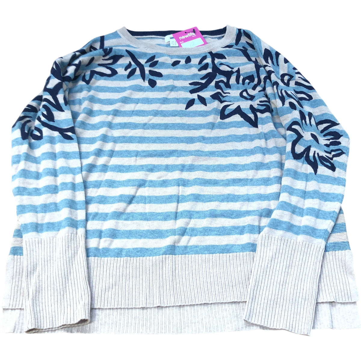 Striped Floral Sweater 12 Women's Organic Cotton Blend Jumper