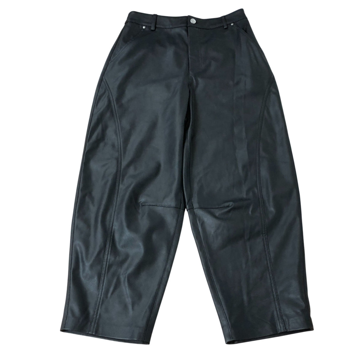 River Island Women's Black Trousers Faux Leather High Waist Cropped Size 8