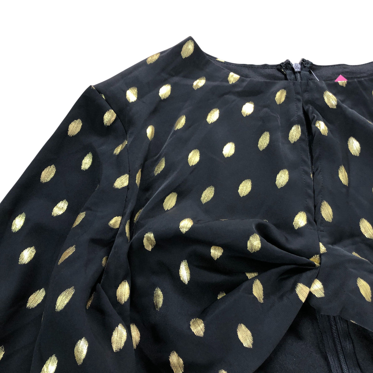 Girl In Mind Black Gold Polka Dot Dress UK18 Women's Balloon Sleeve