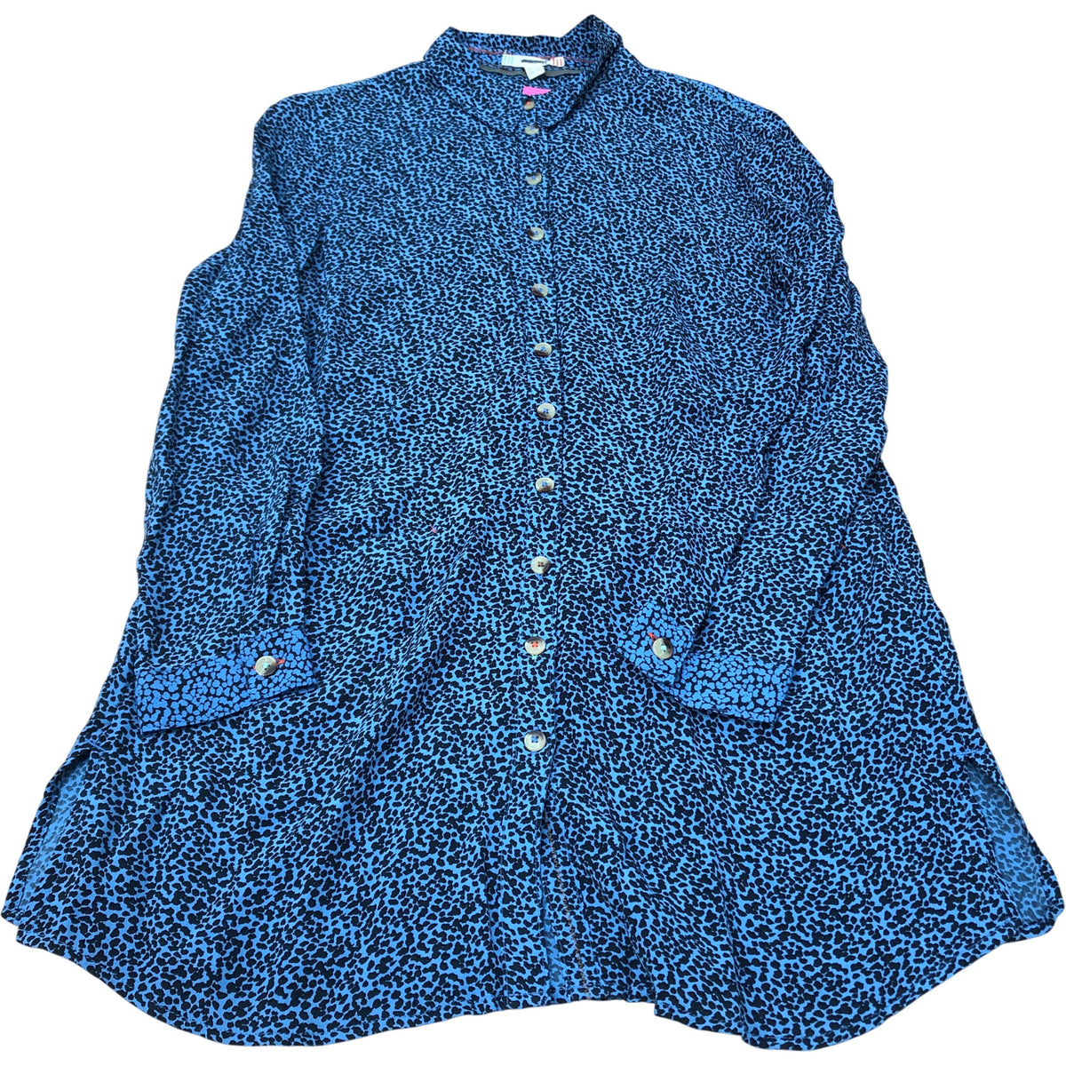 Blue Animal Print Long Sleeve Shirt Women's 100% Viscose Size 12