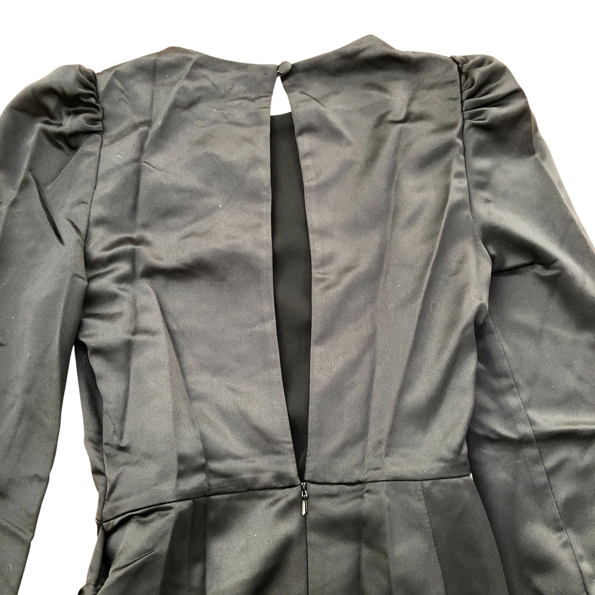 River Island Black Satin Midi Dress Puff Sleeve Size 6
