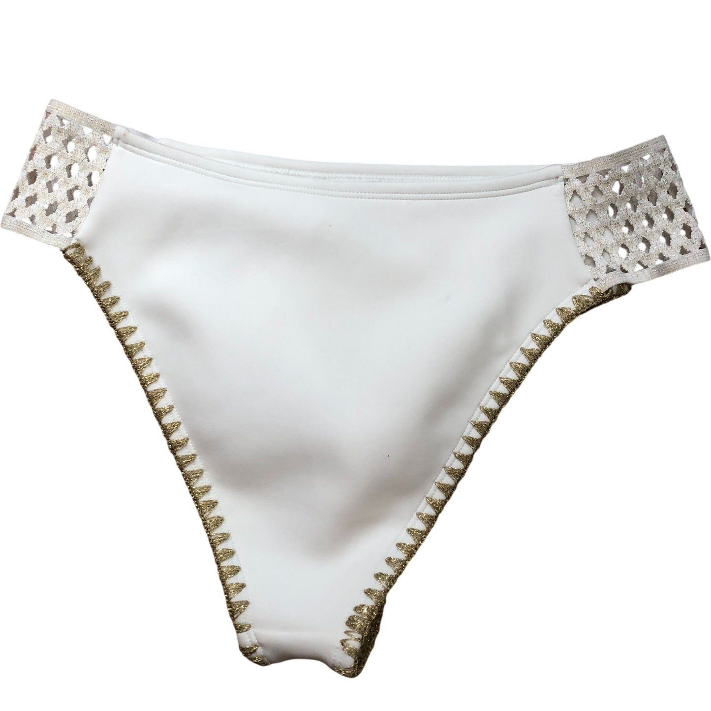 River Island Studios Poolside Women's Bikini Bottoms White Gold Trim Size 12