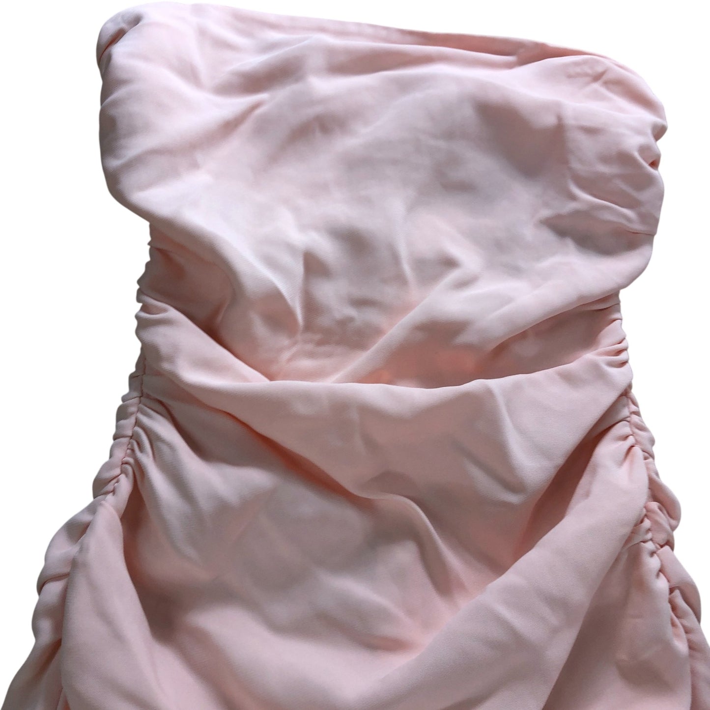 Branded Pink Ruched Strapless Midi Bodycon Dress - Size 12