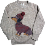 Angel & Rocket Kids Cute Dachshund Sweater Aged 6 Knit Jumper Brown Red Pom Pom
