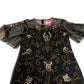 Women's Black Floral Beaded Embroidered Dress Short Sleeve UK14