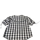 River Island Check Print Blouse UK12 Women's Black White Puff Sleeve Top