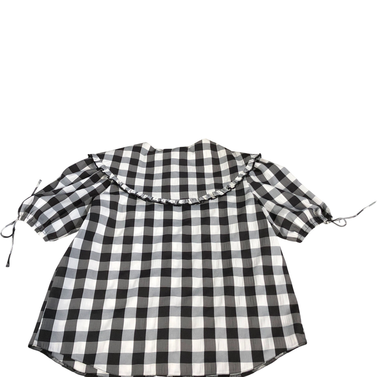 River Island Check Print Blouse UK12 Women's Black White Puff Sleeve Top