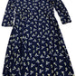 Floral Print Dress UK Size 8 Women's 3/4 Sleeve Navy Viscose Blend