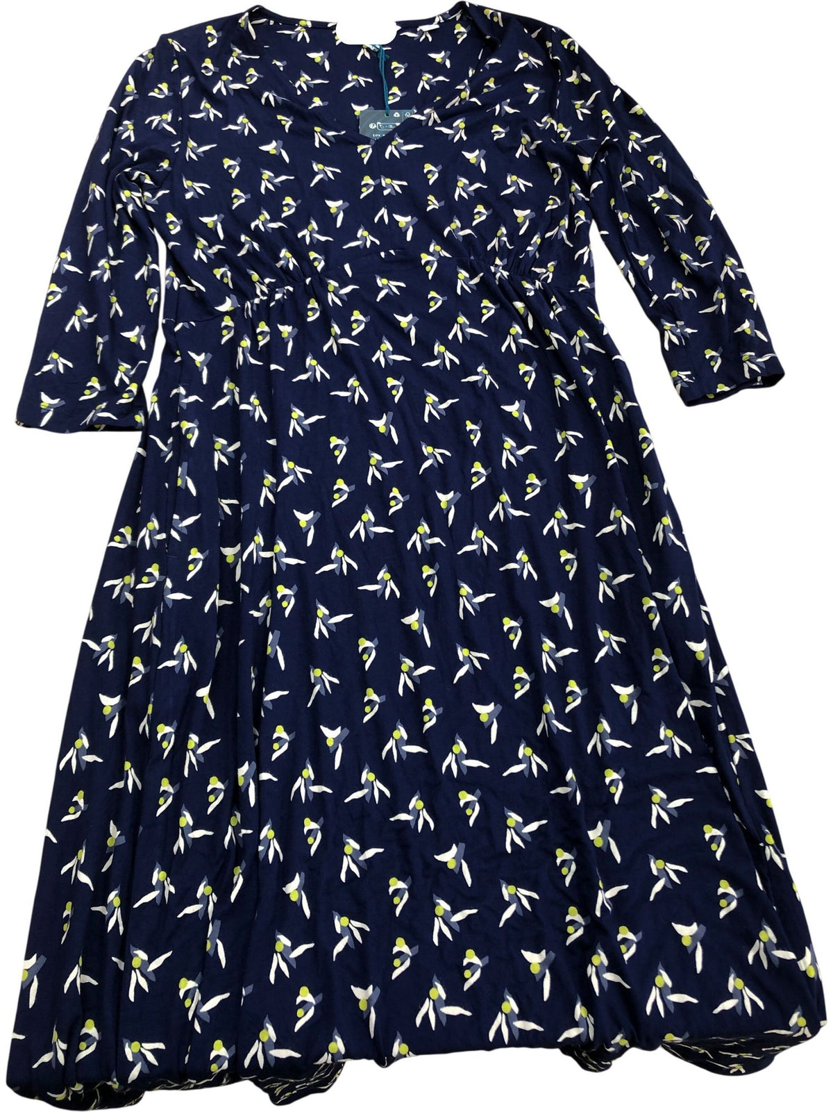 Floral Print Dress UK Size 8 Women's 3/4 Sleeve Navy Viscose Blend