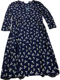 Floral Print Dress UK Size 8 Women's 3/4 Sleeve Navy Viscose Blend