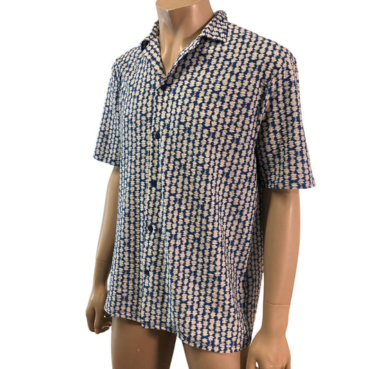 BRAND Casual Shirt Size M Men's Short Sleeve Blue Patterned New with Tags