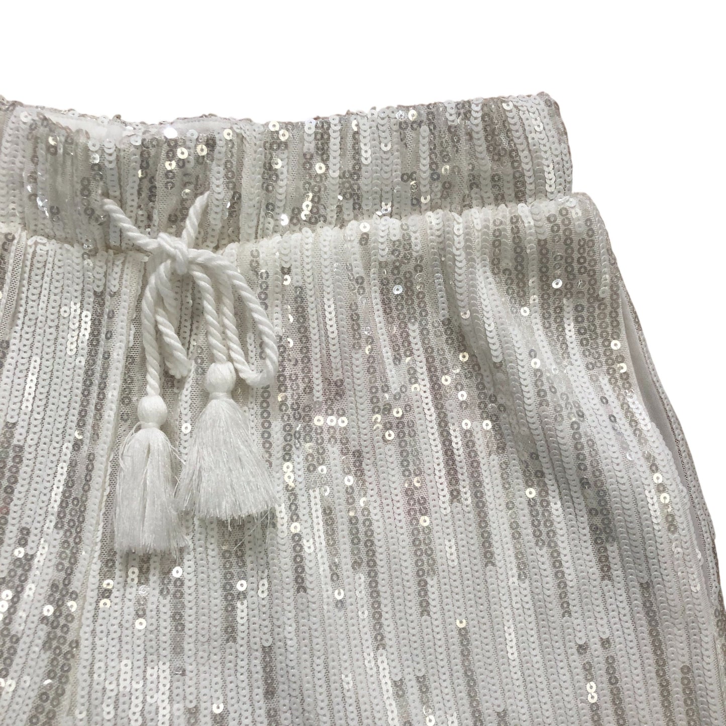 Sequin Shorts UK Size 8 Women's White Tassel Detail Party Wear