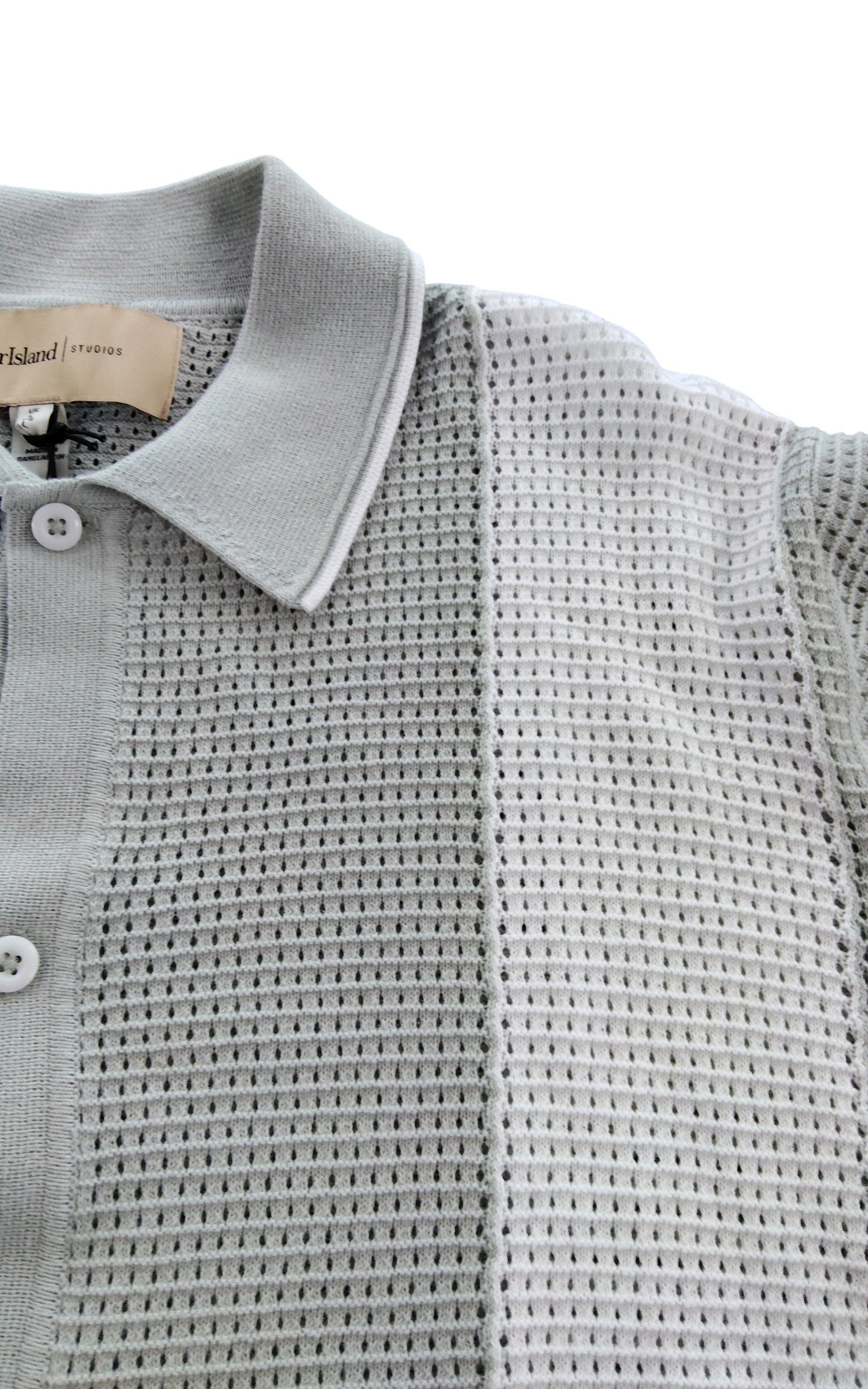 River Island Light Grey Knitted Polo Shirt Size Large Men's Short Sleeve Casual