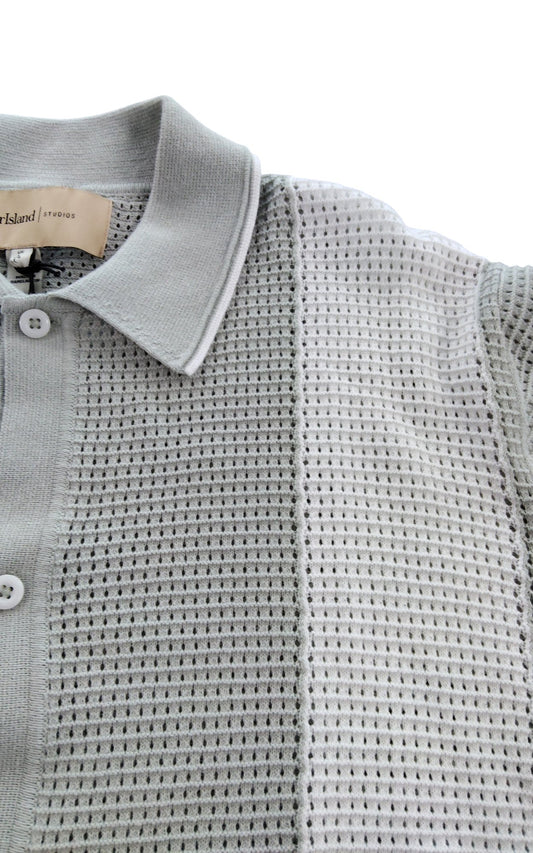 River Island Light Grey Knitted Polo Shirt Size Large Men's Short Sleeve Casual