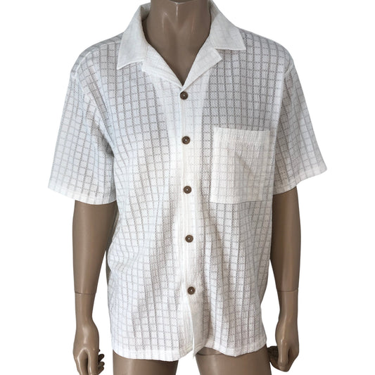 RIVER ISLAND Short Sleeve Shirt Size L Men's Casual White Check Pattern