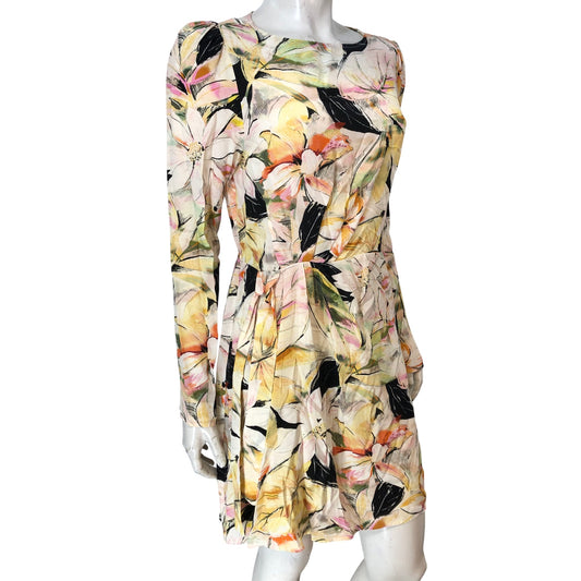 River Island Floral Dress UK12 Women's Long Sleeve Yellow Printed Fashion