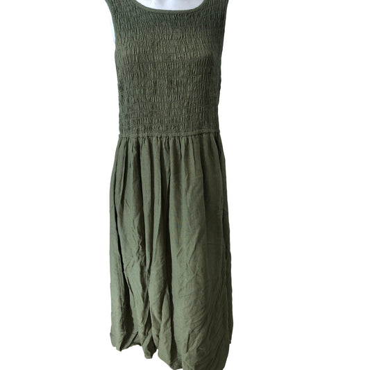 River Island Khaki Summer Satin Dress UK14 Women's Casual Relaxed Fit Green