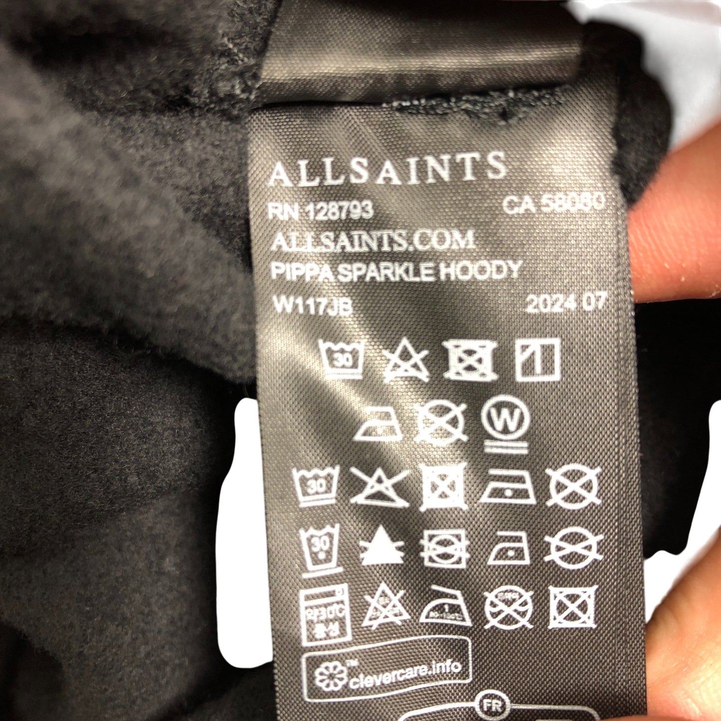 Allsaints Pippa Sparkle Hoody Large Women's Black Cropped Hoodie With Sparkly C