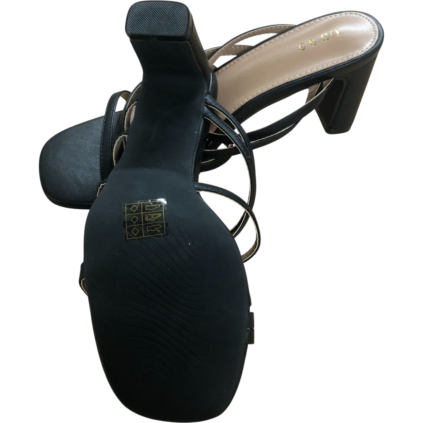 Women's Heels Black Strappy Open Toe High Heels Sandals UK6.5