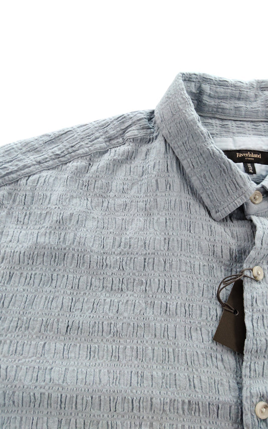 River Island Short Sleeve Shirt XL Men's Casual Light Blue Textured