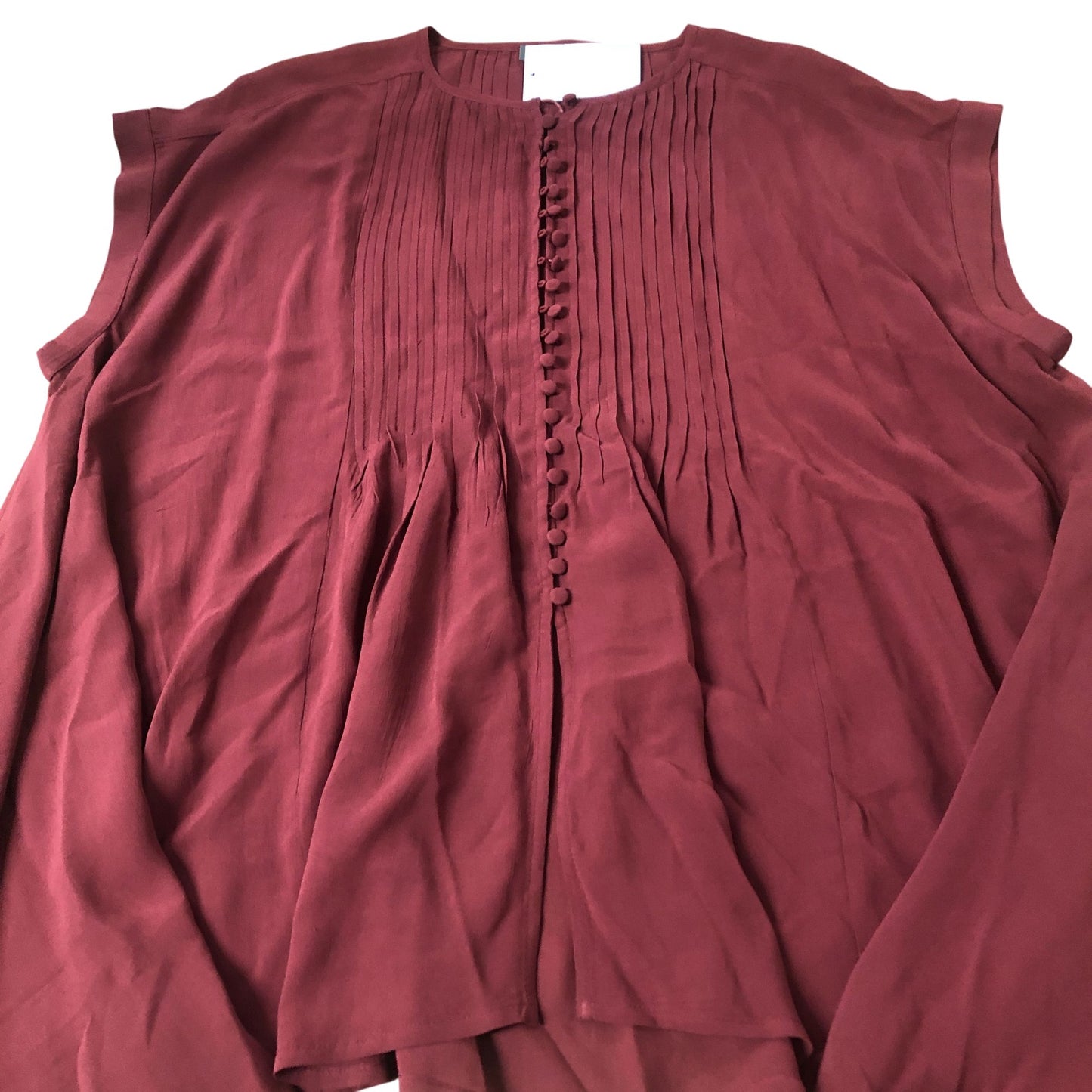 Blouse Women Sleeveless Button Detail Pleated Design Burgundy Medium