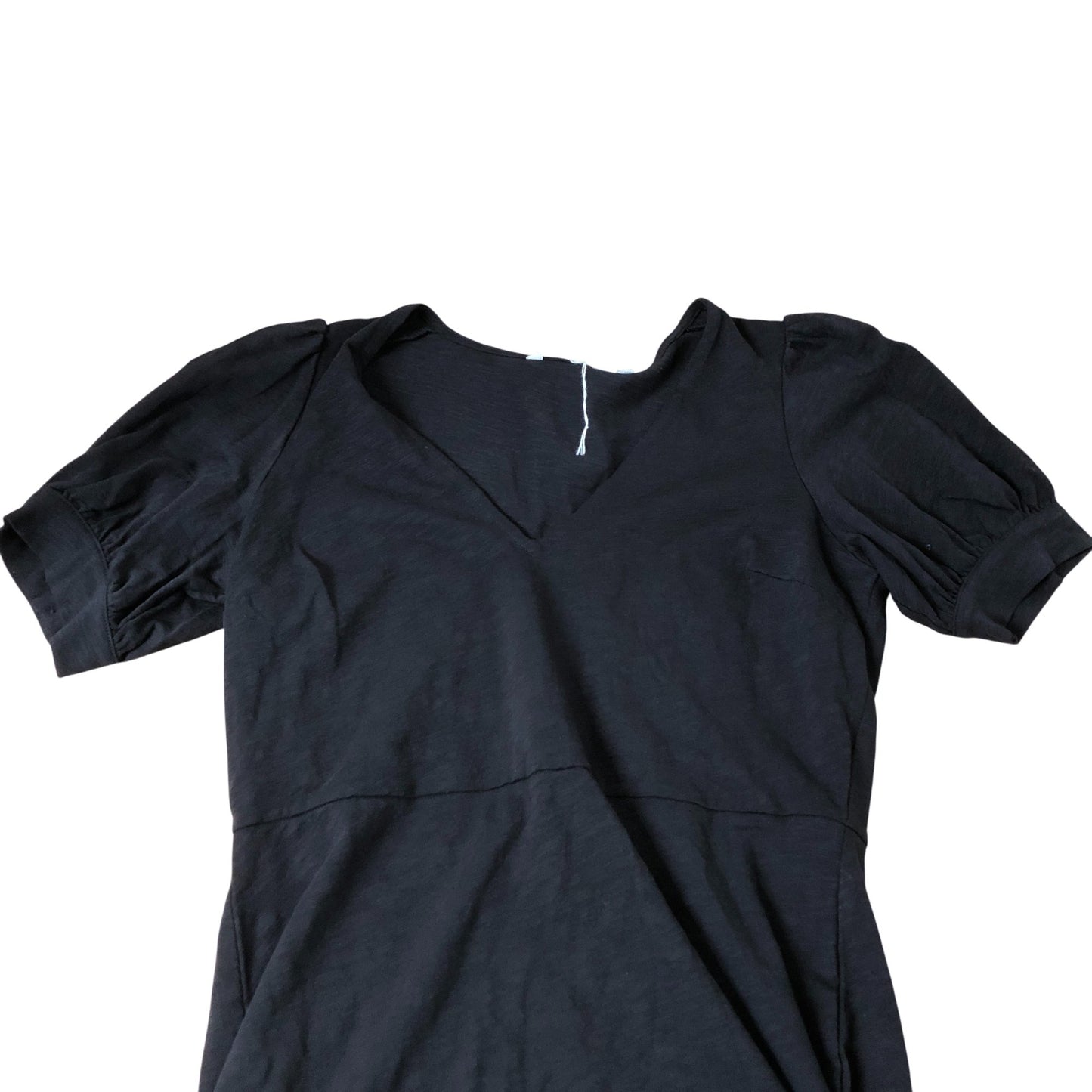 Black Puff Sleeve Dress Women's V Neck Casual Cotton Apparel UK12