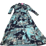Maxi Dress Size UK10 Women's Floral Long Sleeve Button Front Blue