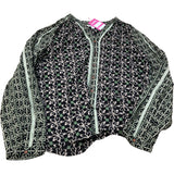 Floral Print Blouse UK10 Women's Long Sleeve Viscose Black Green