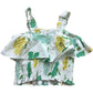Zara Girls Floral Crop Top 6-7 Years Green Yellow Floral Print Cotton Ruffle